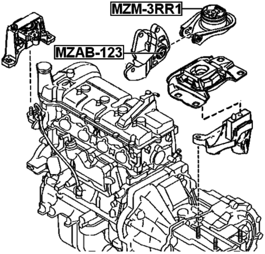  Arm  Bushing Rear Engine Motor  Mount FEBEST MZAB 123 OEM 